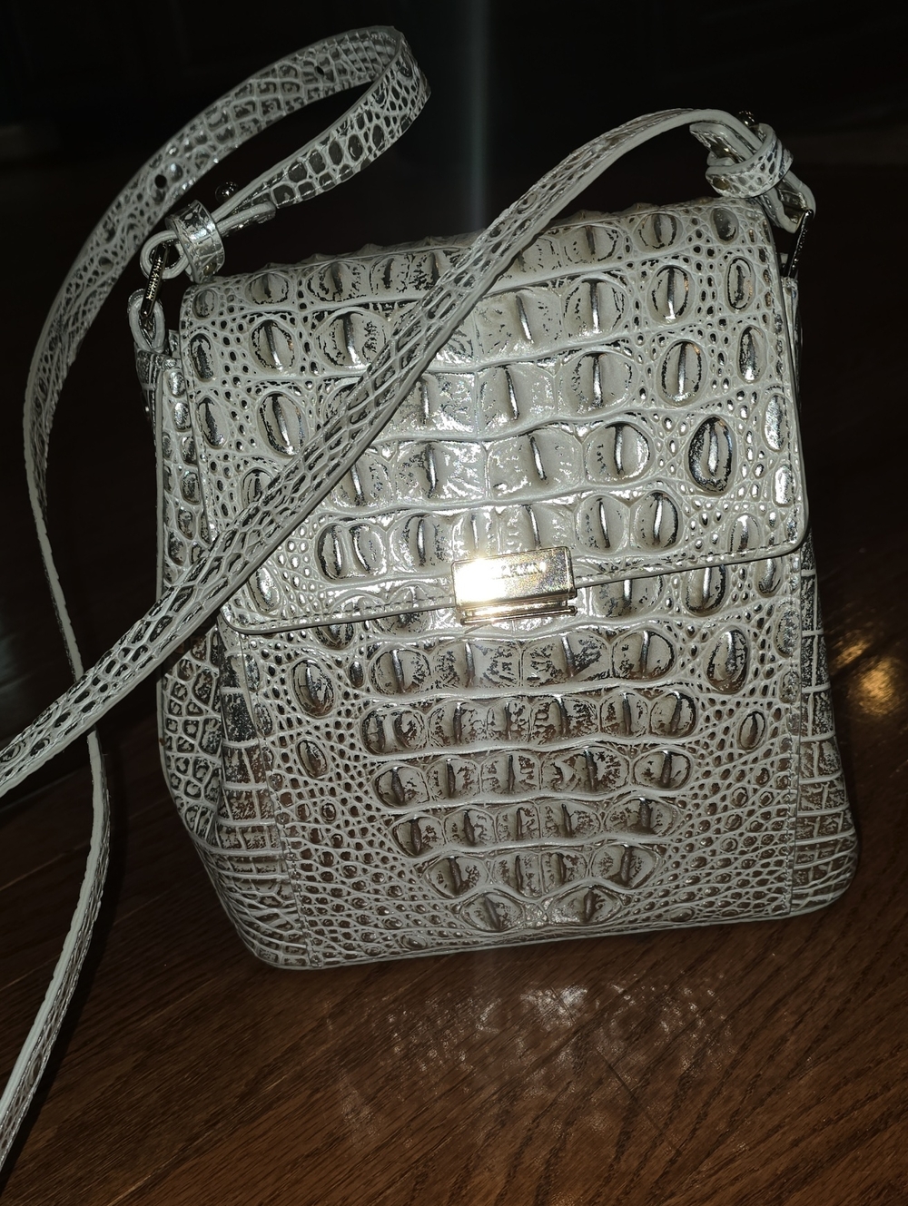 Brahmin White & Silver Margo Crossbody